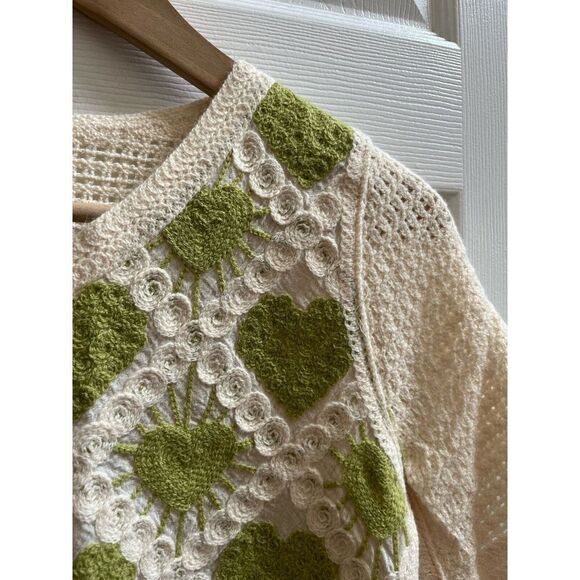 Crochet Knit Button Closure Short Sleeve Sweeter Top Size Small Boho - Picture 3 of 9